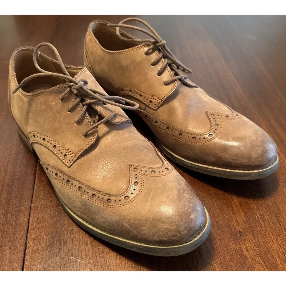 Clarks Cushion Plus Brown Leather Wingtip Brogue Oxford Dress‎ Shoes Mens US 10